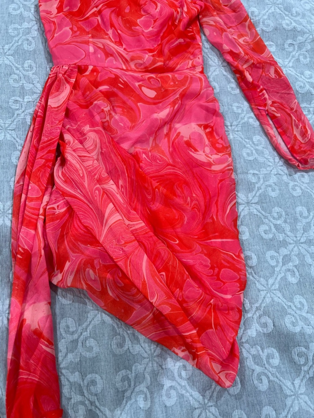 ASOS Red and Pink Asymmetrical Long-Sleeve Dress - Picture 2 of 4